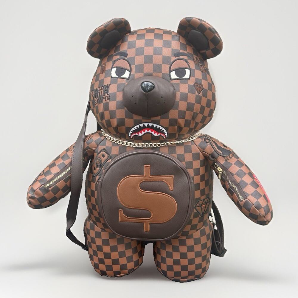 Sprayground Money Bear Backpack Limited Edition RARE Discontinued NWT Checkered